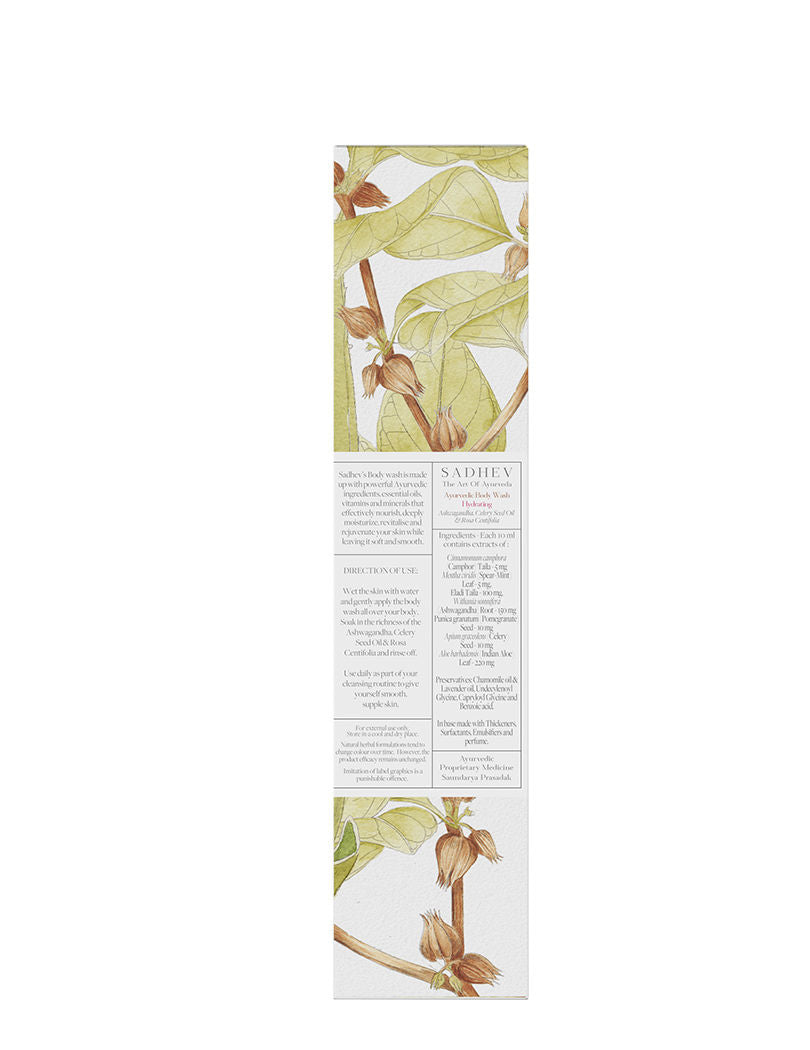 SADHEV Ayurvedic Ashwagandha, Celery Seed Oil & Rosa Centifolia Hydrating Body Wash, 200ml