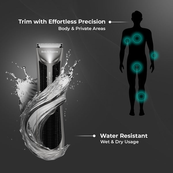 Ikonic Me Body & Hygiene Trimmer – Precision Grooming for Body & Intimate Areas | LED Spotlight | 90-Min Runtime | Powerful 7,000 RPM Motor | Water-Resistant (IPX6) | Stainless Ceramic Blades | Charging Dock Included Buy at Indicrest Image 5