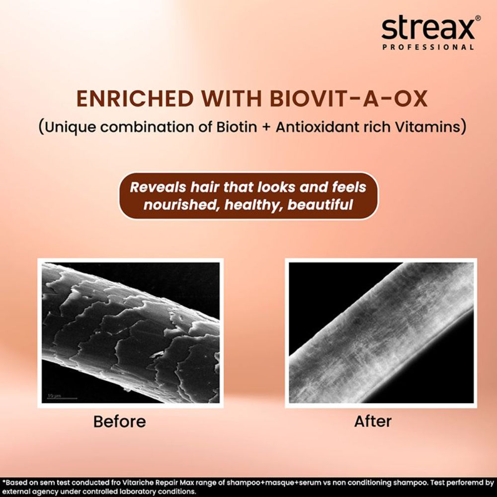 Streax Professional Vitariche Care Repair Max Shampoo For Dry, Damaged Hair, 1500ml Buy at Indicrest Image 4