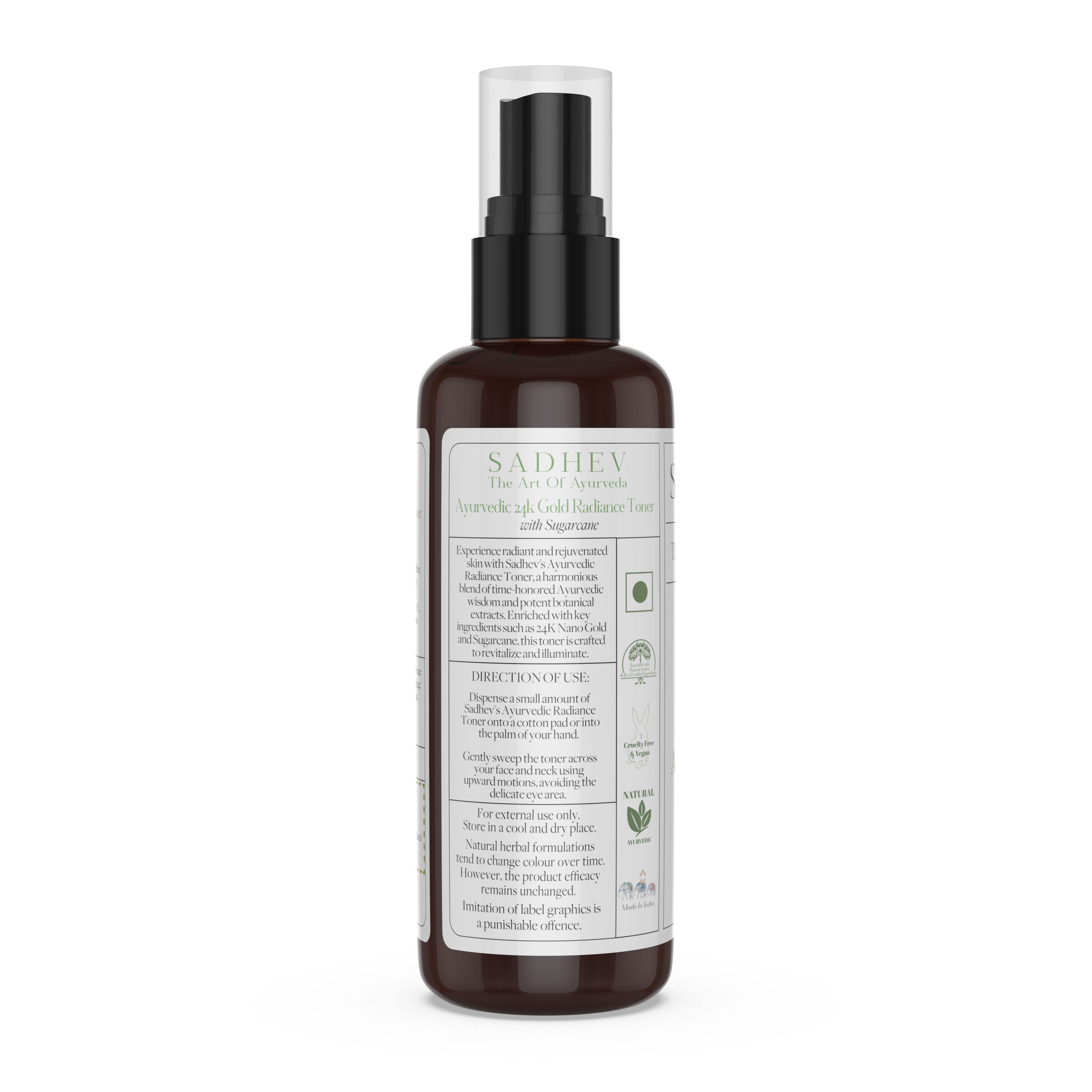 SADHEV Ayurveda Ayurvedic Radiance Toner with Swar Bhasma & Sugarcane, 75ml