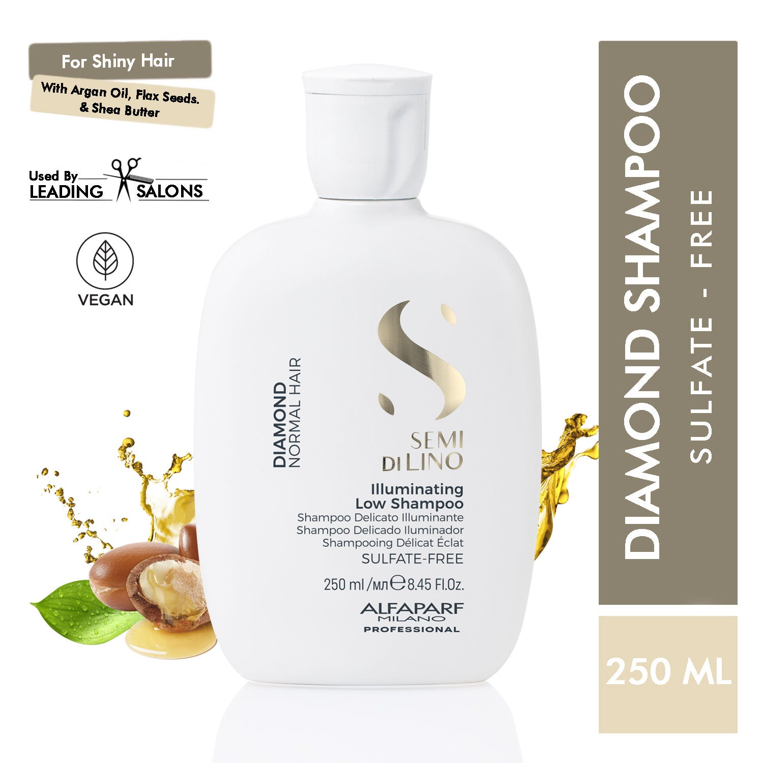 ALFAPARF MILANO Diamond Shampoo with Linseed Extract For Glossy & Shiny Hair, Moisture, Sulfate Free, 250ml, Buy from Indicrest