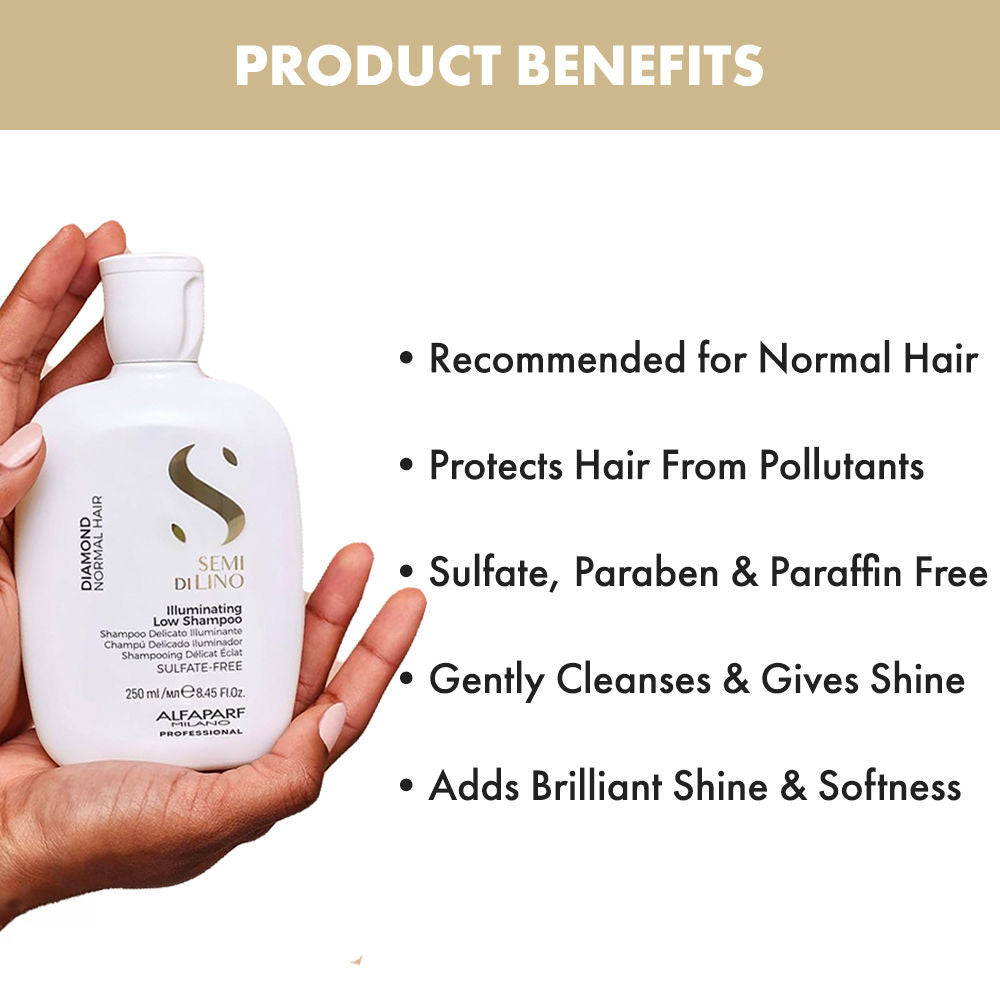 ALFAPARF MILANO Diamond Shampoo with Linseed Extract For Glossy & Shiny Hair, Moisture, Sulfate Free, 250ml