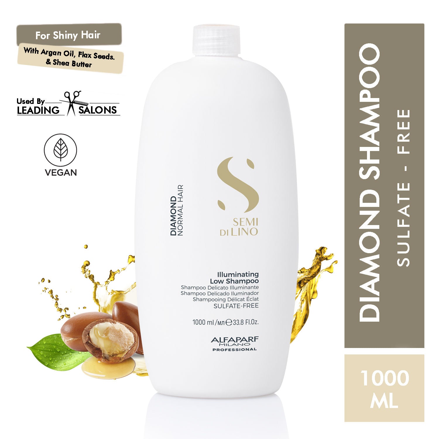 ALFAPARF MILANO Diamond Shampoo With Linseed Extract For Glossy Hair, Shine & Moisture, Sulfate Free, 1000ml, Buy from Indicrest