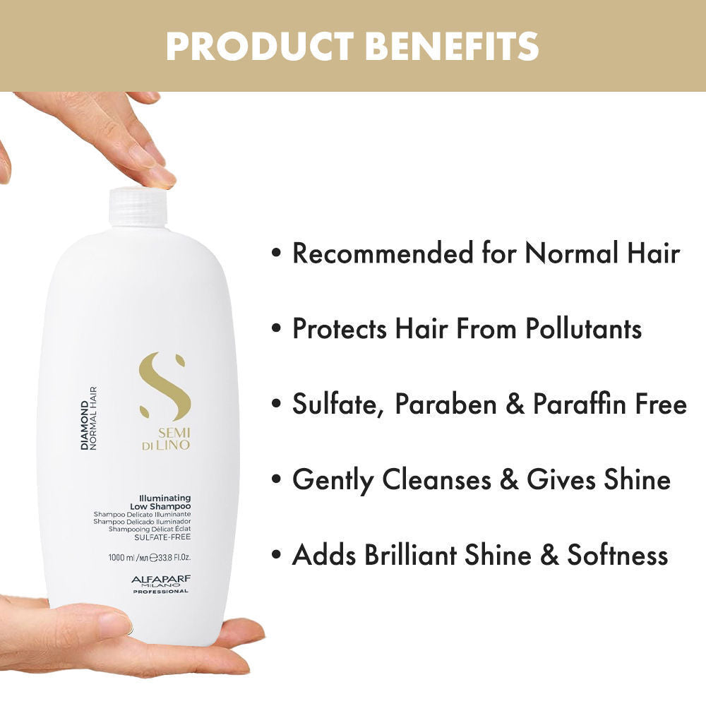 ALFAPARF MILANO Diamond Shampoo With Linseed Extract For Glossy Hair, Shine & Moisture, Sulfate Free, 1000ml