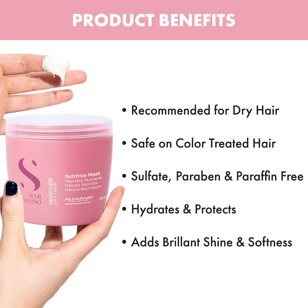 ALFAPARF MILANO Nutritive Hydrating Mask for Frizzy & Dry Hair, Moisturising, Sulfate Free, 500ml