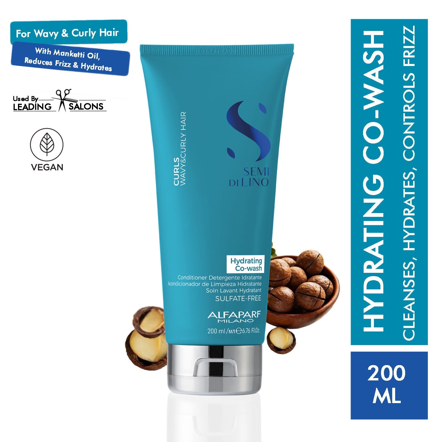 ALFAPARF MILANO Curly Hair Hydrating Co-Wash, Defines Curls, Reduces Frizz, Sulfate Free, 200ml, Buy from Indicrest