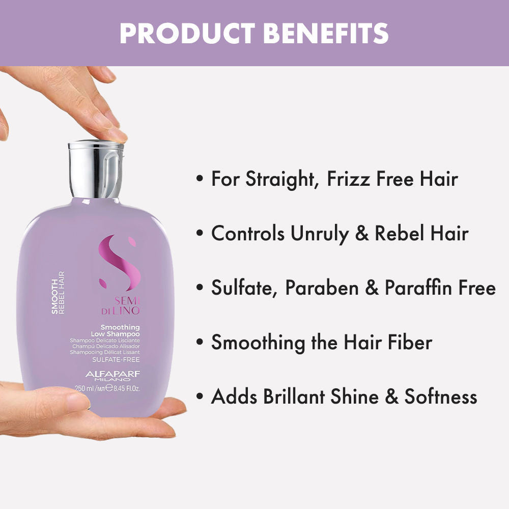 ALFAPARF MILANO Smoothing Shampoo For Dry & Frizzy Hair, Adds Smoothness, Sulfate Free, 250ml