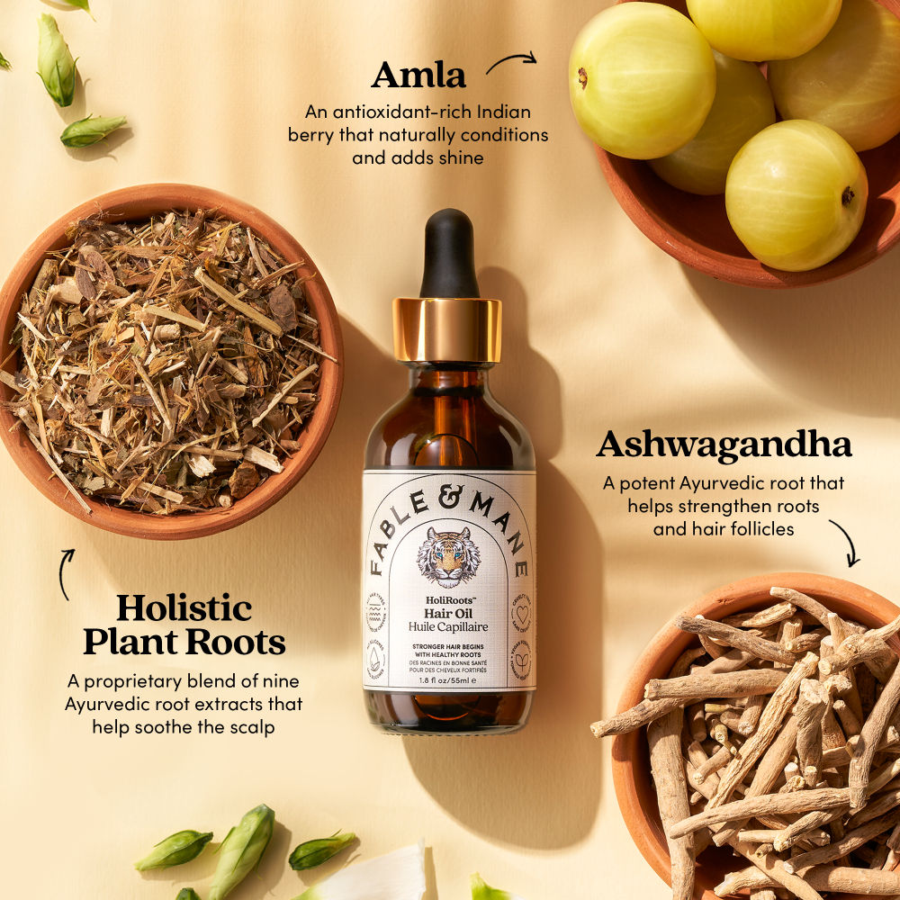 Fable & Mane Holiroots Treatment Oil With Ashwagandha & Amla For Hydration & Healthier Hair, 14.4ml