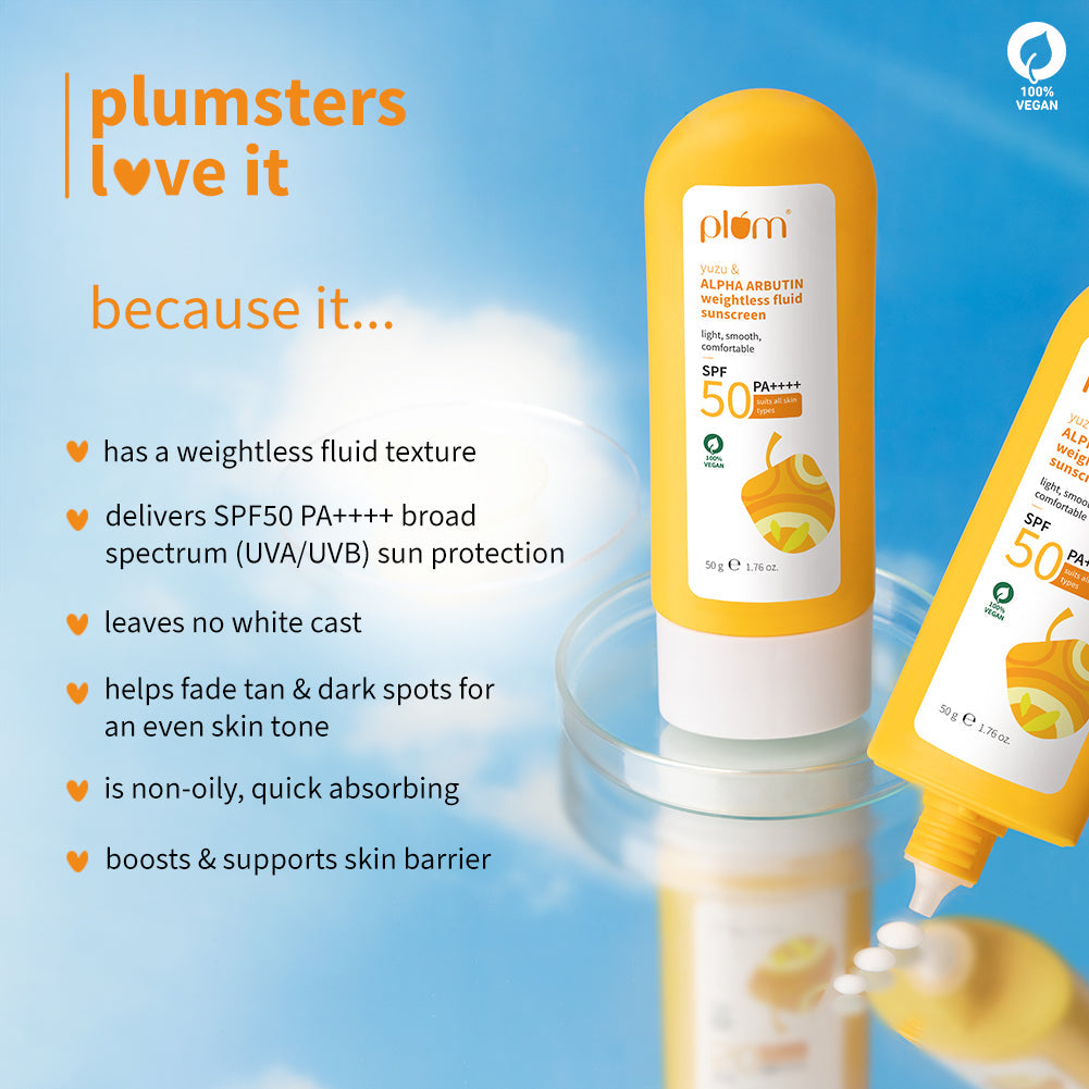 Plum Yuzu & Alpha Arbutin SPF 50 Weightless Fluid Sunscreen | Ultra-Light Texture | No White Cast | Non-Greasy, 50g Buy at Indicrest Image 4