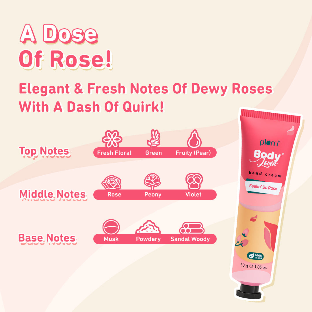 Plum Feelin' So Rose Hand Cream by Plum Body Lovin' | Ultra Moisturizing With Shea Butter | Fresh Rose Fragrance With A Musky Twist | Non-Greasy & Lightweight, 30g Buy at Indicrest Image 5