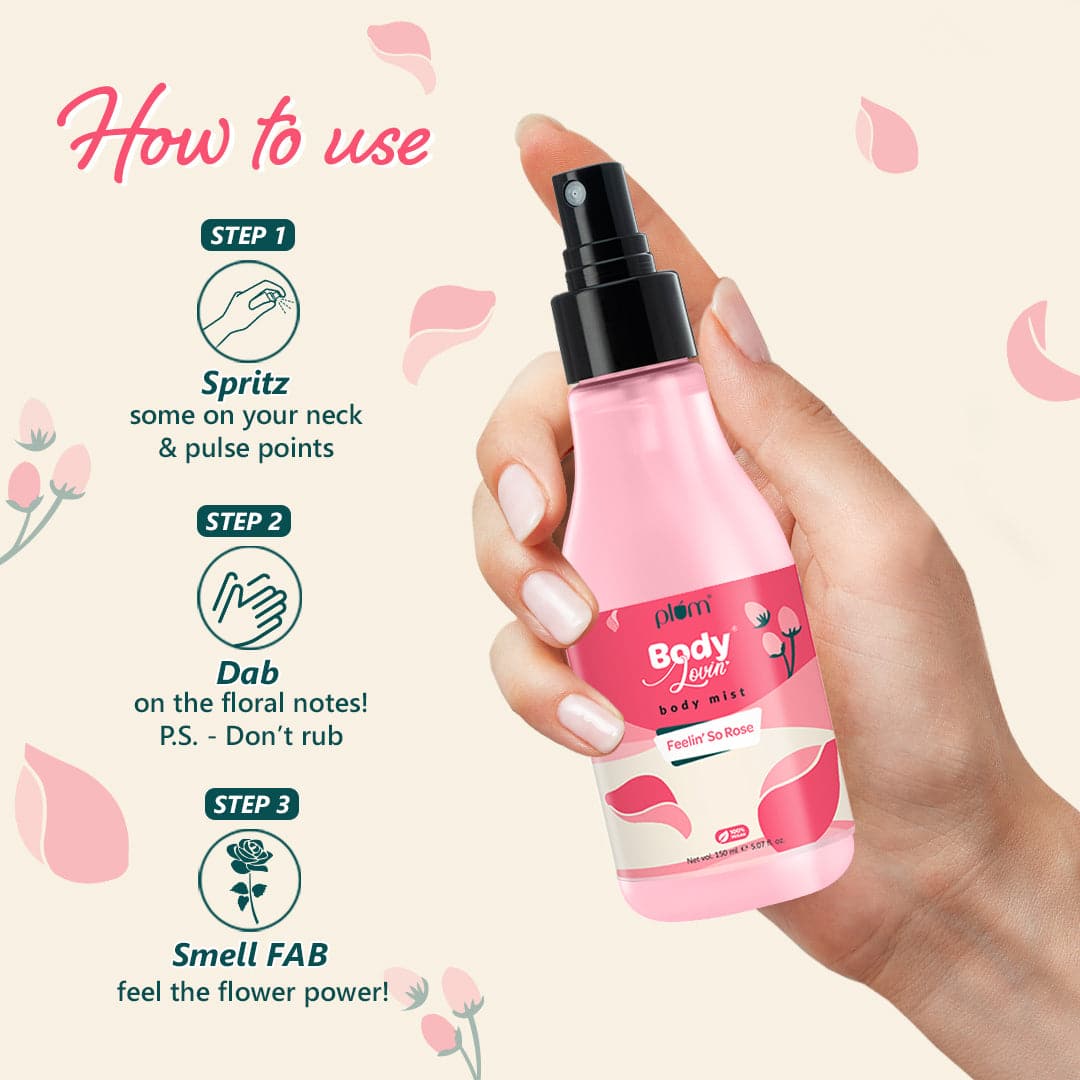 Plum Feelin' So Rose Body Mist by Plum BodyLovin' | Long Lasting | Travel-Friendly | Musky Rose Fragrance | Perfume Body Spray, 150ml Buy at Indicrest Image 5