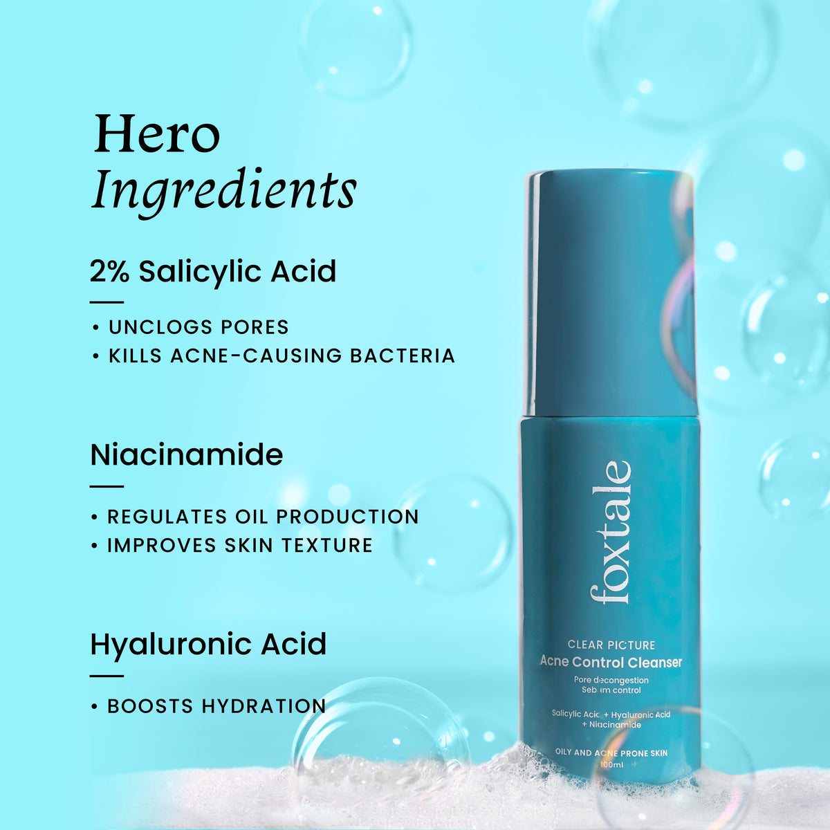 Foxtale Acne Control Cleanser With Salicylic Acid Controls Oil Production and Kills Acne-Causing Bacteria, 100ml3