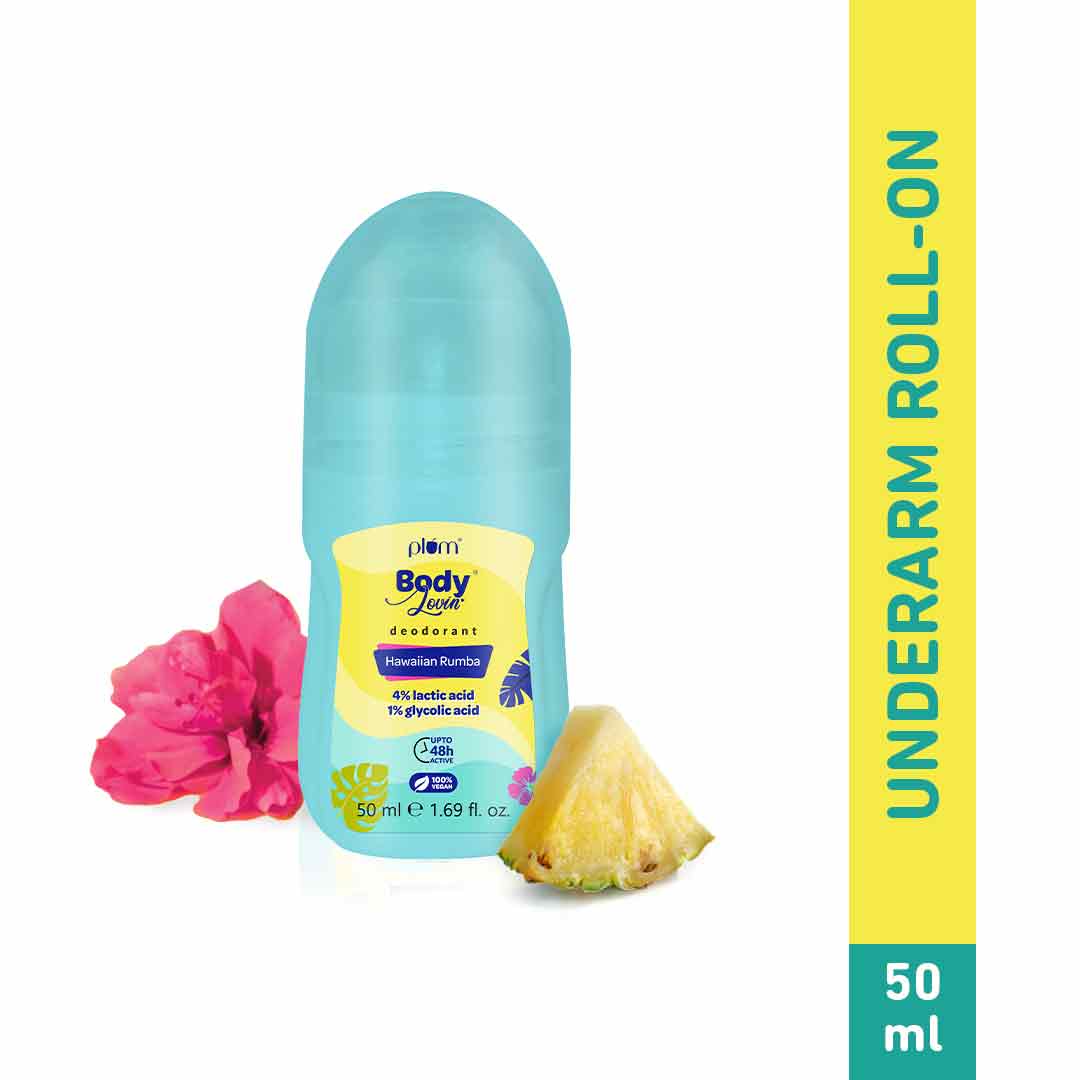Plum Hawaiian Rumba Deodorant Roll On by Plum BodyLovin' | 4% Lactic Acid & 1% Glycolic Acid | Controls Odor & Fades Underarm Darkness | Warm Vanilla Fragrance, 50ml Buy at Indicrest Image 2