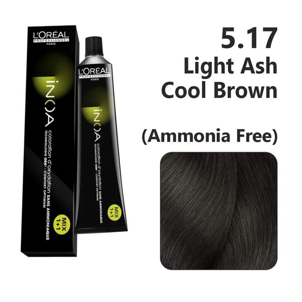 L'Oreal  Professionnel Paris - 5.17 Light Ash Cool Brown - Inoa Ammonia Free Permanent Colour - Mix 1:1 - (60g) - Indicrest