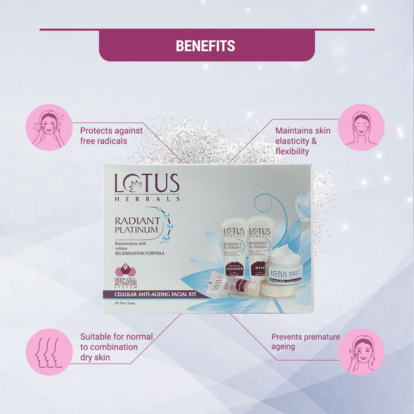 Lotus Herbals Radiant Platinum Anti-Ageing Facial Kit, (170 g) - Indicrest Buy at Indicrest Image 4