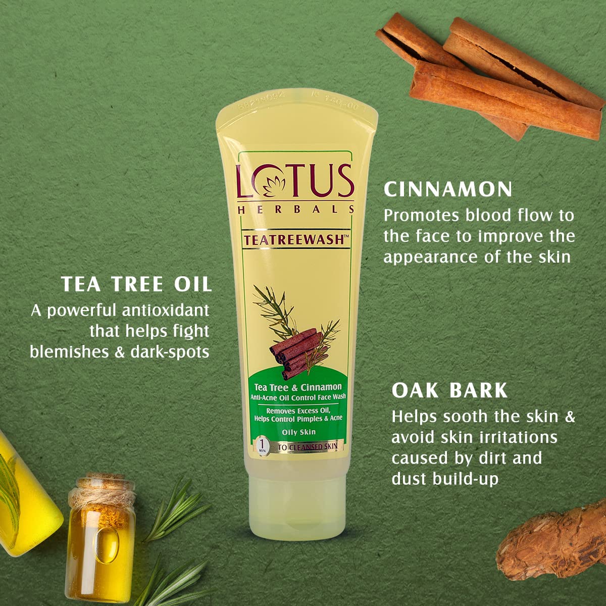 Lotus Herbals Tea Tree & Cinnamon Anti-acne Oil Control Face Wash (80g) - Indicrest Buy at Indicrest Image 3