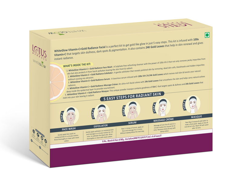Lotus Herbals WhiteGlow Vitamin C + Gold Radiance Facial Kit – 4 in 1 Glow Boosting Treatment, 228g Buy at Indicrest Image 2