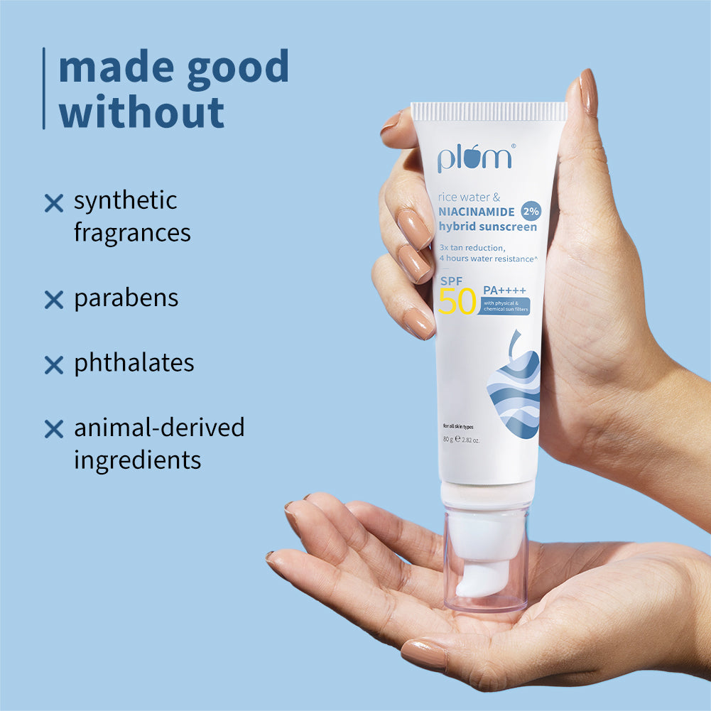 Plum 2% Niacinamide & Rice Water SPF 50 PA++++ Brightening Sunscreen | 3X Tan Reduction | 4-Hr Water Resistant | Dermat-Tested | No White Cast, 80g Buy at Indicrest Image 9