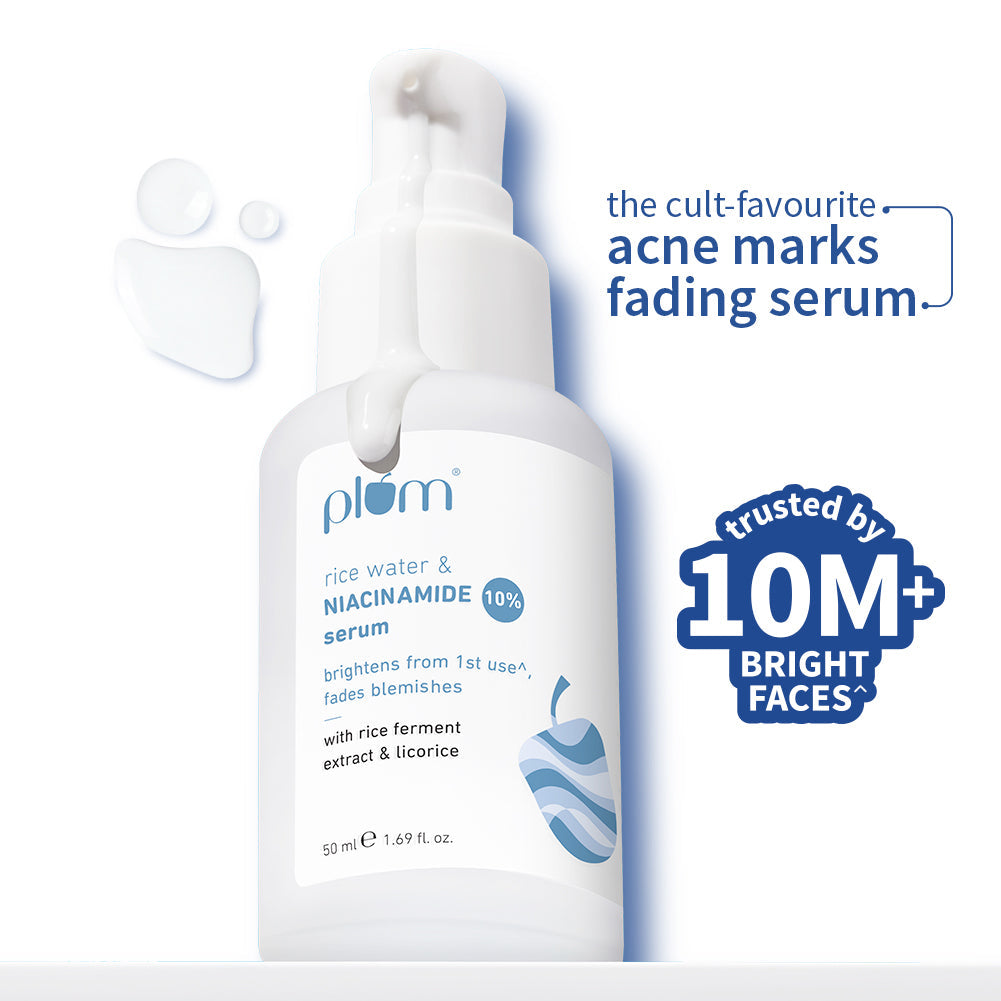 Plum 10% Niacinamide & Rice Water Brightening Face Serum | Brightens From 1st Use | 2X Instant Hydration | Dermat-Tested, 50ml Buy at Indicrest Image 2