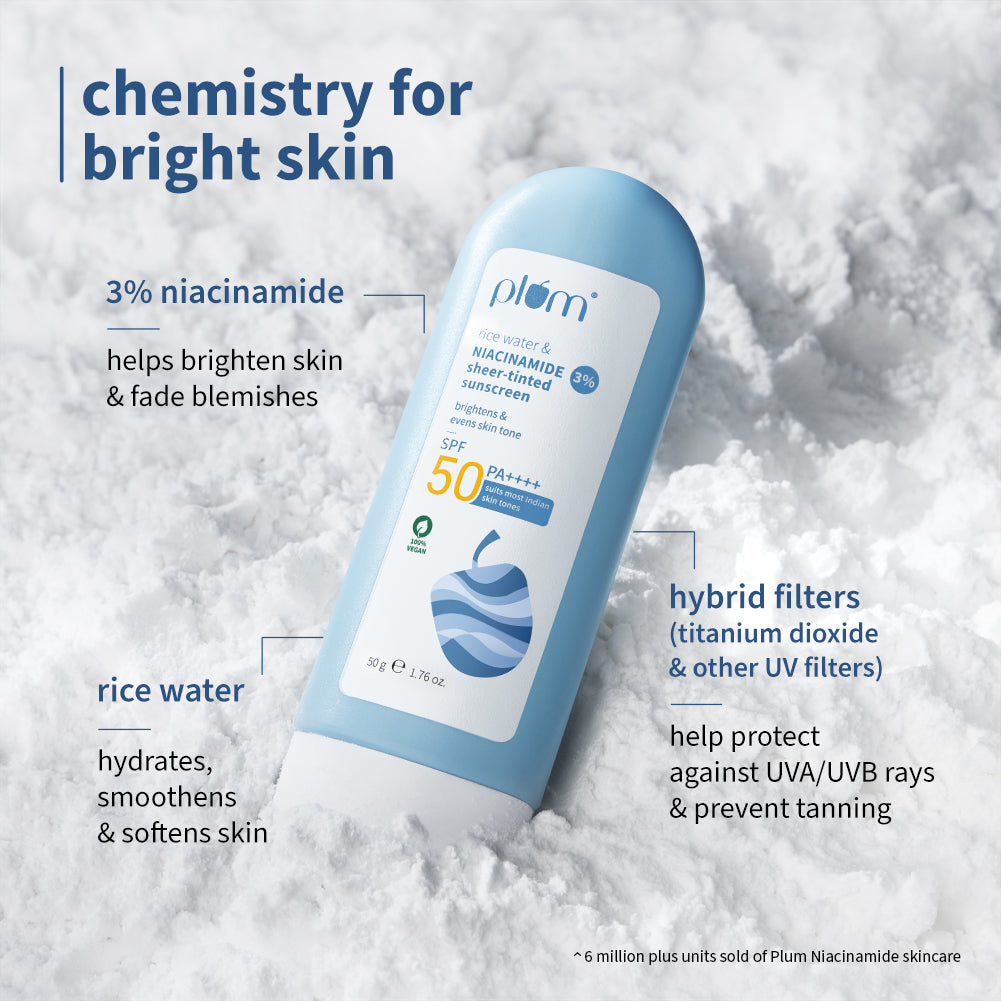 Plum 3% Niacinamide & Rice Water SPF 50 Sheer-Tinted Sunscreen | Universal Tint For Most Indian Skin Tones | Non-Greasy, 50g Buy at Indicrest Image 5