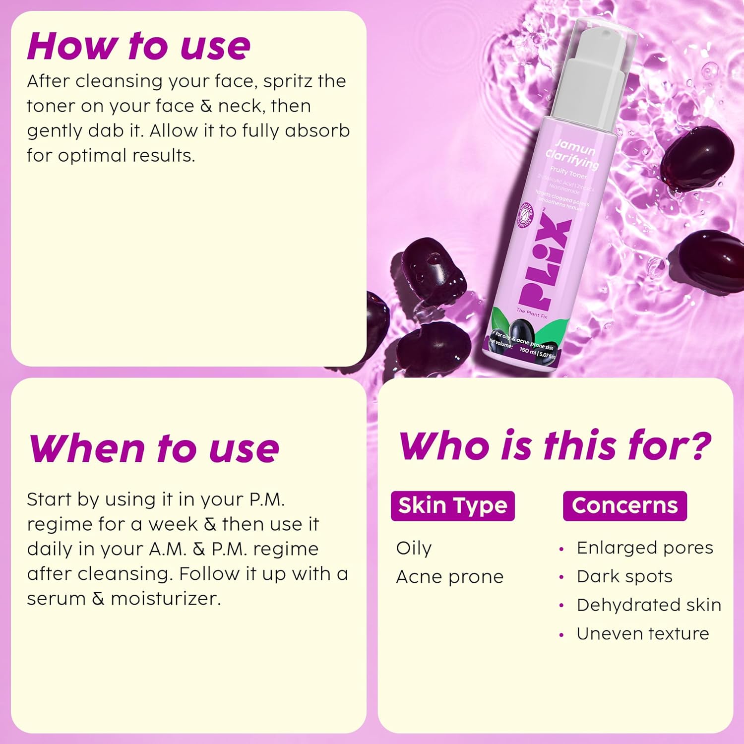 Plix Jamun Clarifying Fruity Toner for Pore Refining & Reducing Acne, 150ml Buy at Indicrest Image 4