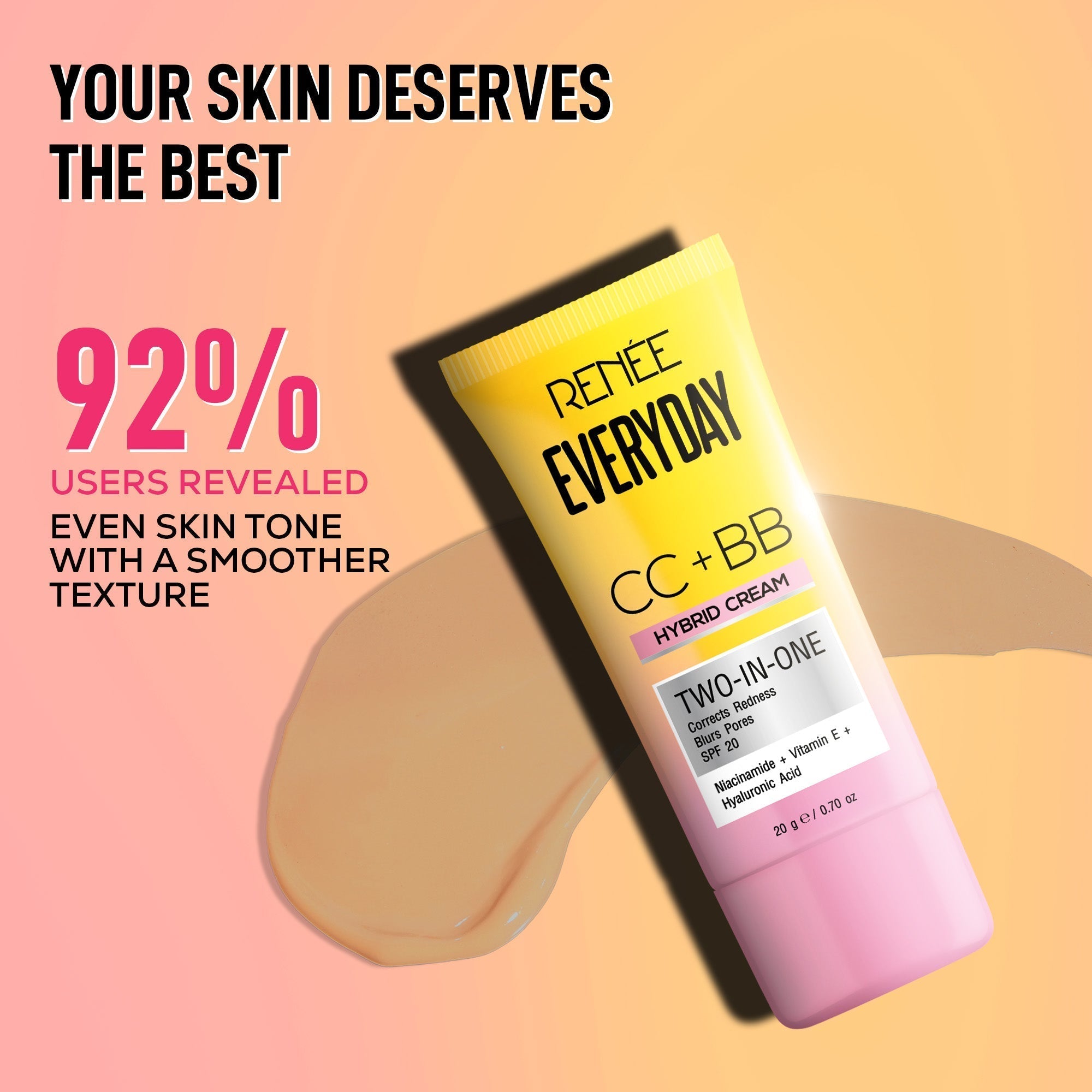 RENEE Everyday CC + BB Hybrid Cream With SPF 20, Classic Frappe,20g Buy at Indicrest Image 4