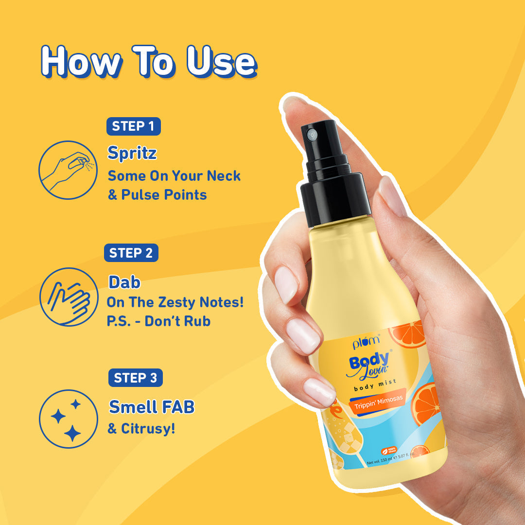 Plum Trippin' Mimosas Body Mist by Plum BodyLovin' | Long Lasting | Travel-Friendly | Citrusy Fragrance | Perfume Body Spray, 150ml Buy at Indicrest Image 6