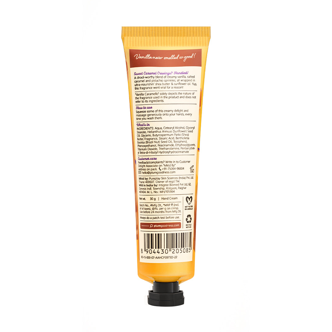 Plum Vanilla Caramello Hand Cream by Plum Body Lovin' | Ultra Moisturizing With Shea Butter | Warm Vanilla & Delicious Caramel Fragrance | Non-Greasy & Lightweight, 30g Buy at Indicrest Image 9