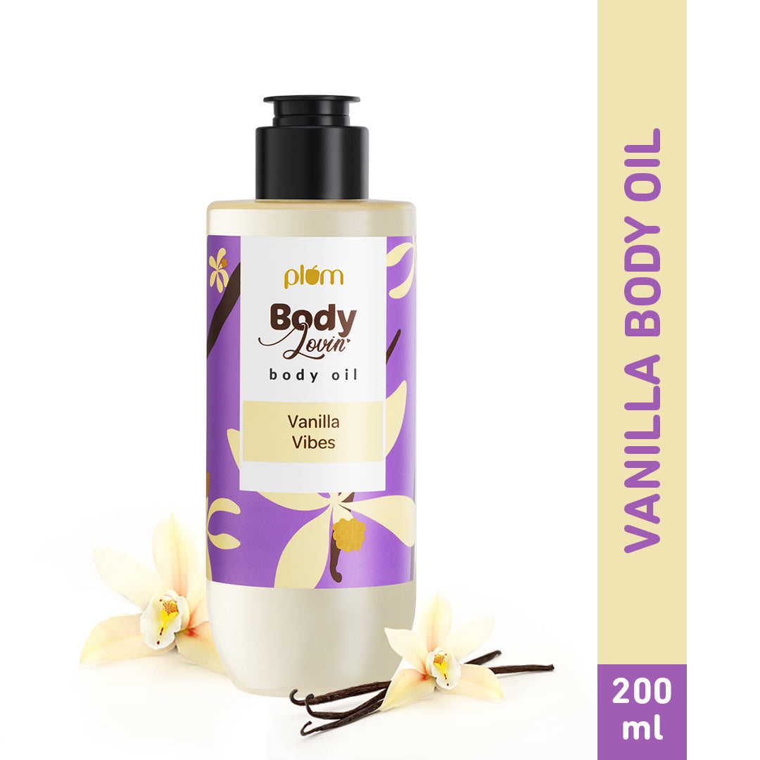 Plum Vanilla Vibes Body Oil by Plum BodyLovin' | Intense Moisture & Instant Glow | Non-Greasy & Lightweight | Nourishes Skin | Warm Vanilla Fragrance, 200ml Buy at Indicrest Image 2