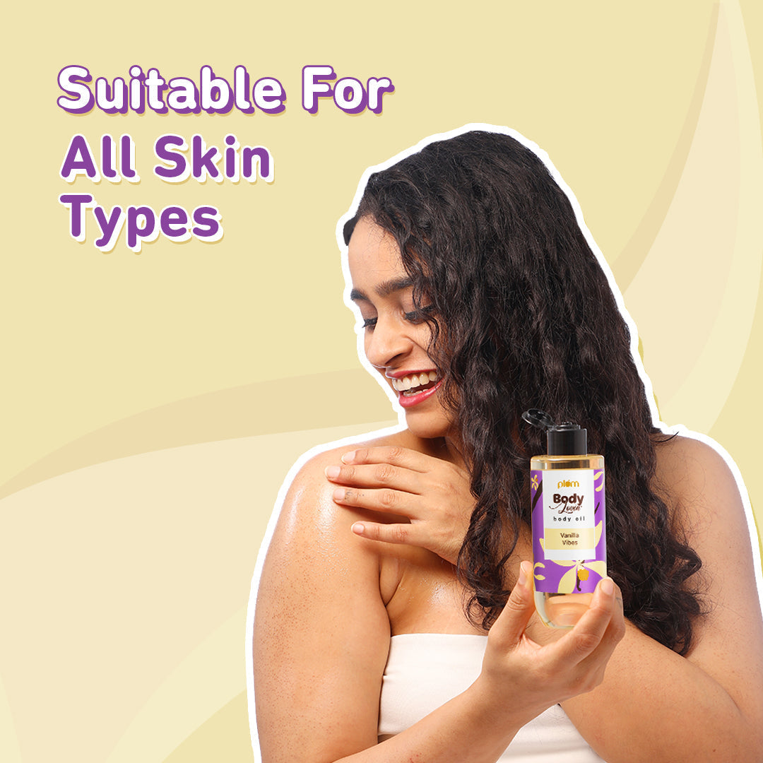 Plum Vanilla Vibes Body Oil by Plum BodyLovin' | Intense Moisture & Instant Glow | Non-Greasy & Lightweight | Nourishes Skin | Warm Vanilla Fragrance, 200ml Buy at Indicrest Image 6