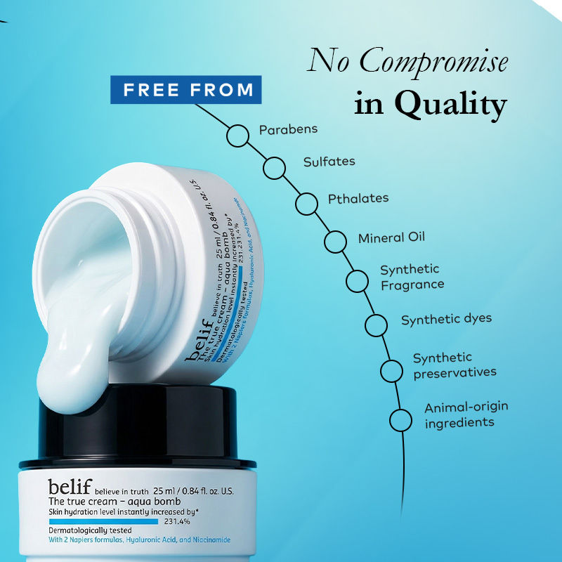 belif Aqua Bomb Gel Moisturizer Vegan Korean Hydrating Face Cream With Niacinamide & Hyaluronic Acid, 25ml