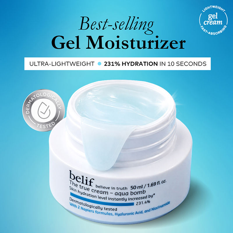 belif The True Cream Aqua Bomb, Dermat Tested Moisturizer, Increases Skin Hydration By 70%, 50ml