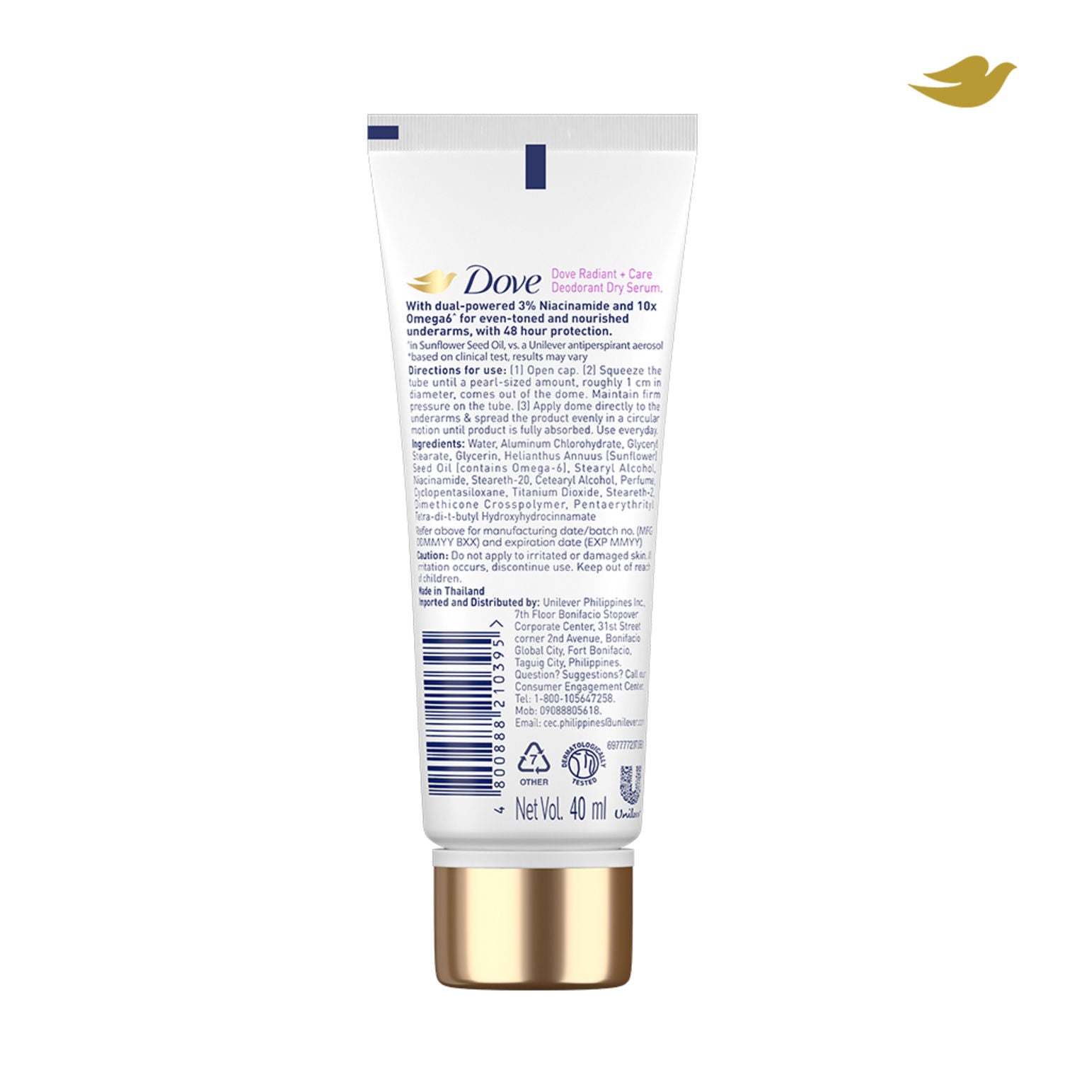 Dove Radiant + Care Deodorant Dry Serum with 3% Niacinamide and 10x Omega6, 40ml Buy at Indicrest Image 2