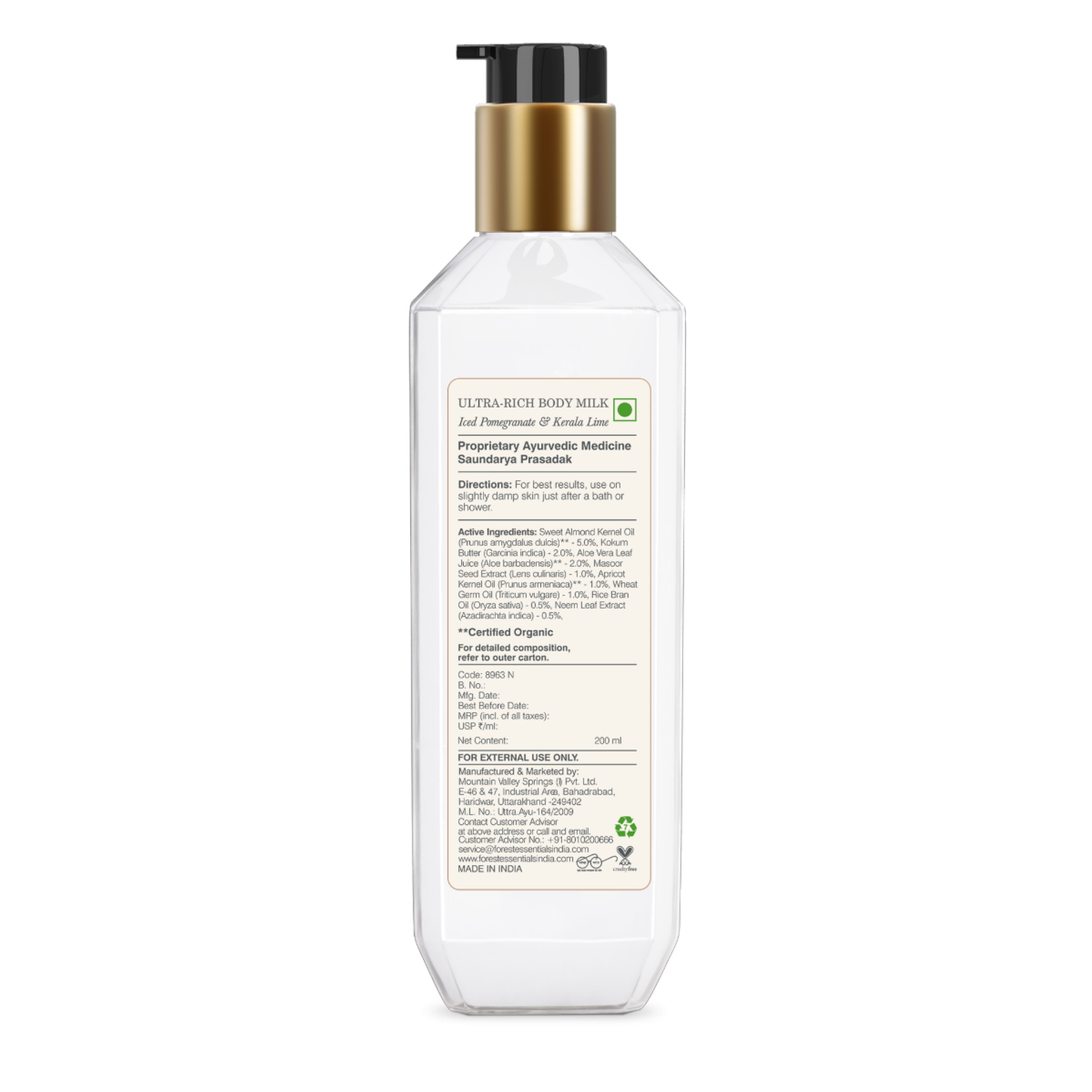 Forest Essentials Ultra-Rich Body Milk Iced Pomegranate & Kerala Lime - Moisturising Body Lotion, 200ml