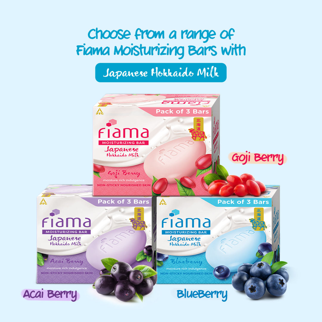 Fiama Japanese Hokkaido Milk & Blueberry Moisturizing Soap Bars (Pack Of 3), 375g Buy at Indicrest Image 7