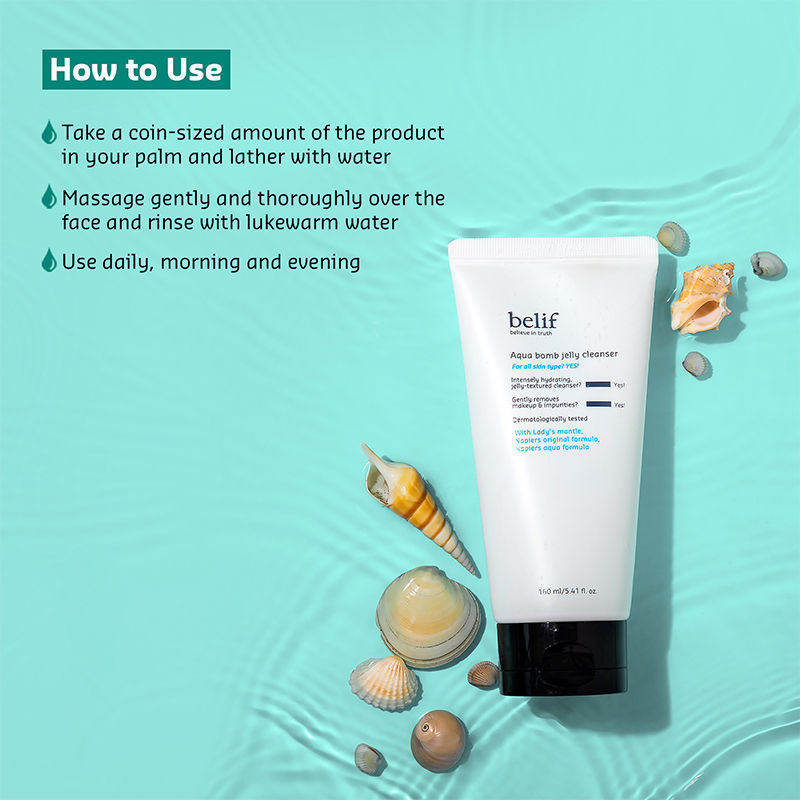 belif Aqua Bomb Jelly Cleanser - Hydrating Vegan Korean Gentle Face Wash & & Makeup Remover, 160ml