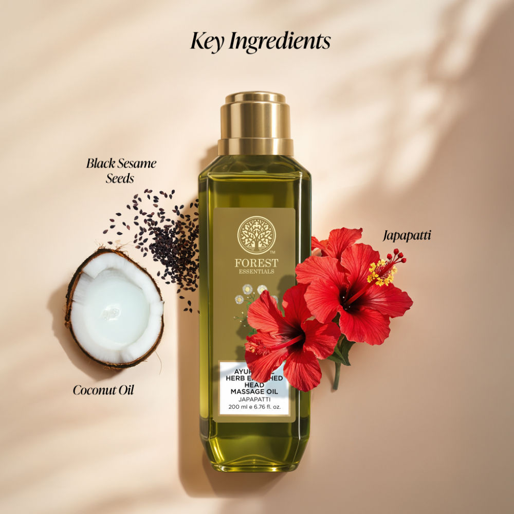 Forest Essentials Ayurvedic Herb Enriched Head Massage Oil Japapatti - Hair Oil for Dry Frizzy Hair, 200ml