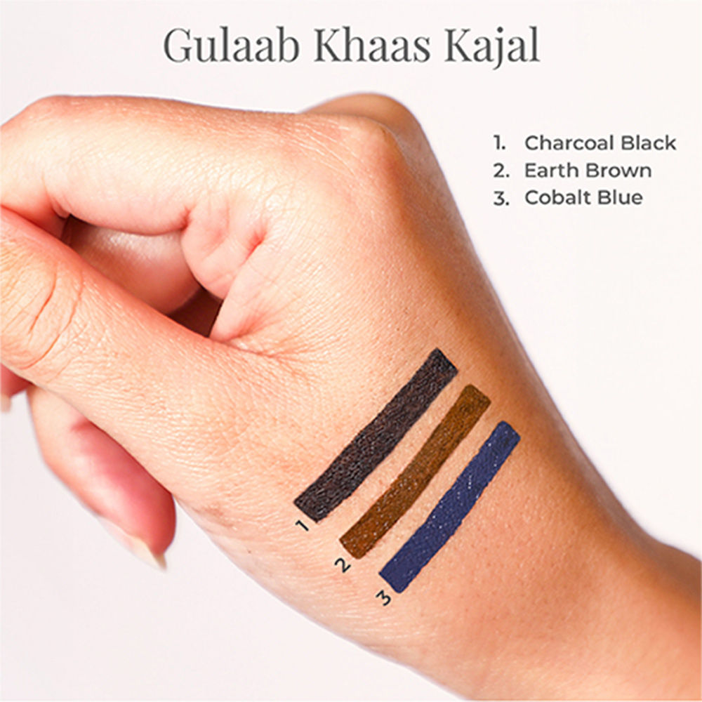 Forest Essentials Gulaab Khaas Kajal - Charcoal Black - Natural Smooth Kajal - Soothing & Cooling, 0.3g