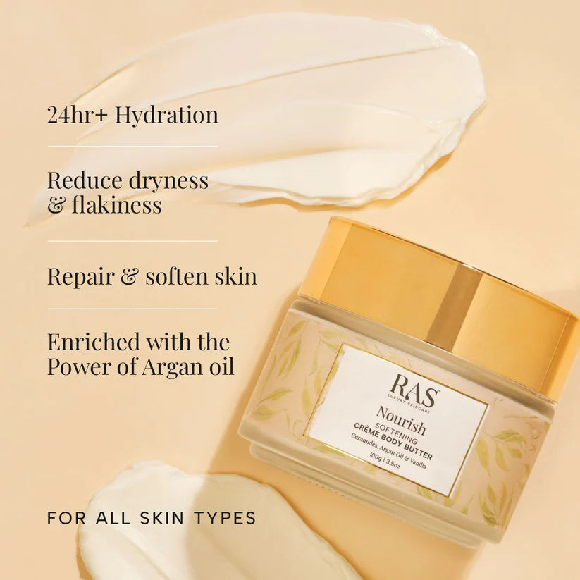 RAS Luxury Oils Nourish Softening Creme Body Butter Enriched With Argan Oil & Vanilla, 100g