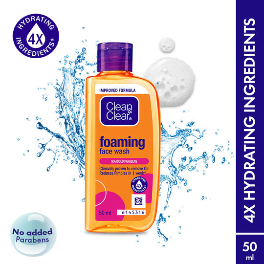 Clean & Clear Foaming Face Wash - Hydrating Cleanser for Oily Skin & Reduces Acne In 7 Days, 50ml Buy at Indicrest